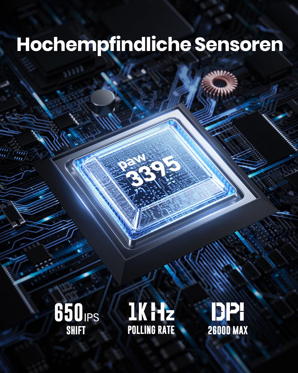 GravaStar Mercury M2 Gaming Maus Kabellos mit 26.000 DPI, PAW3395 DM Sensor, 79 g Ultraleicht, 5 RGB-Modi, 5 programmierbare Tasten, Tri-Mode (2,4 GHz/Bluetooth/Kabel), für PC/Mac – Schwarz 3