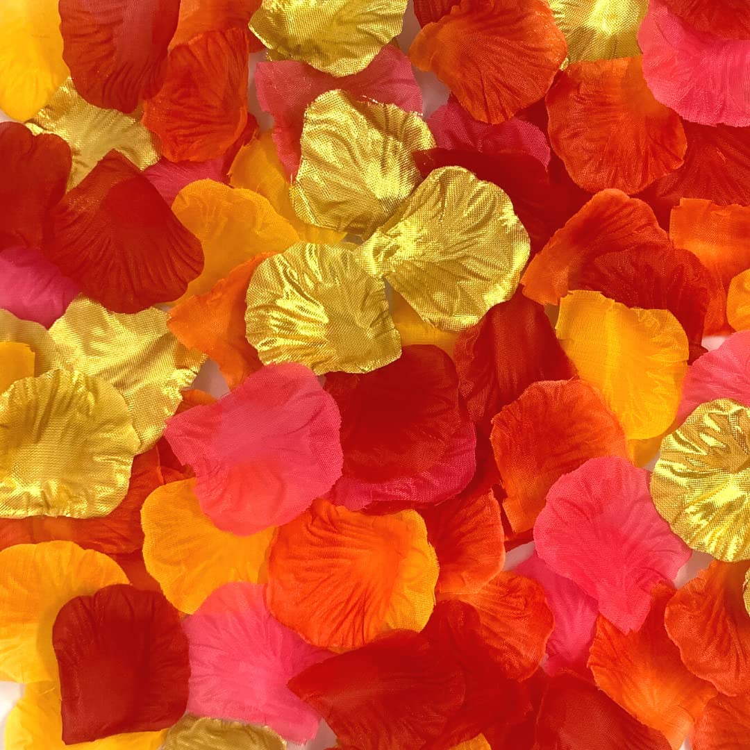 Silk Flower Petals Party Mix Artificial Rose Petals Wedding Confetti Party Decoration Scatter Floral 1200 pieces (Red, Orange, Light Orange, Pink, Gold)