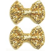 KISZU 3 Inch Glitter Hair Bows Clips, Sparkling Sequin Little Bow HairPins for Baby Girls Children Teens and Women (Gold)