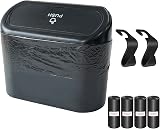 Kitbest Mini Car Trash Can with Lid 60 Bags 2 Car Hooks Dustbin Organizer