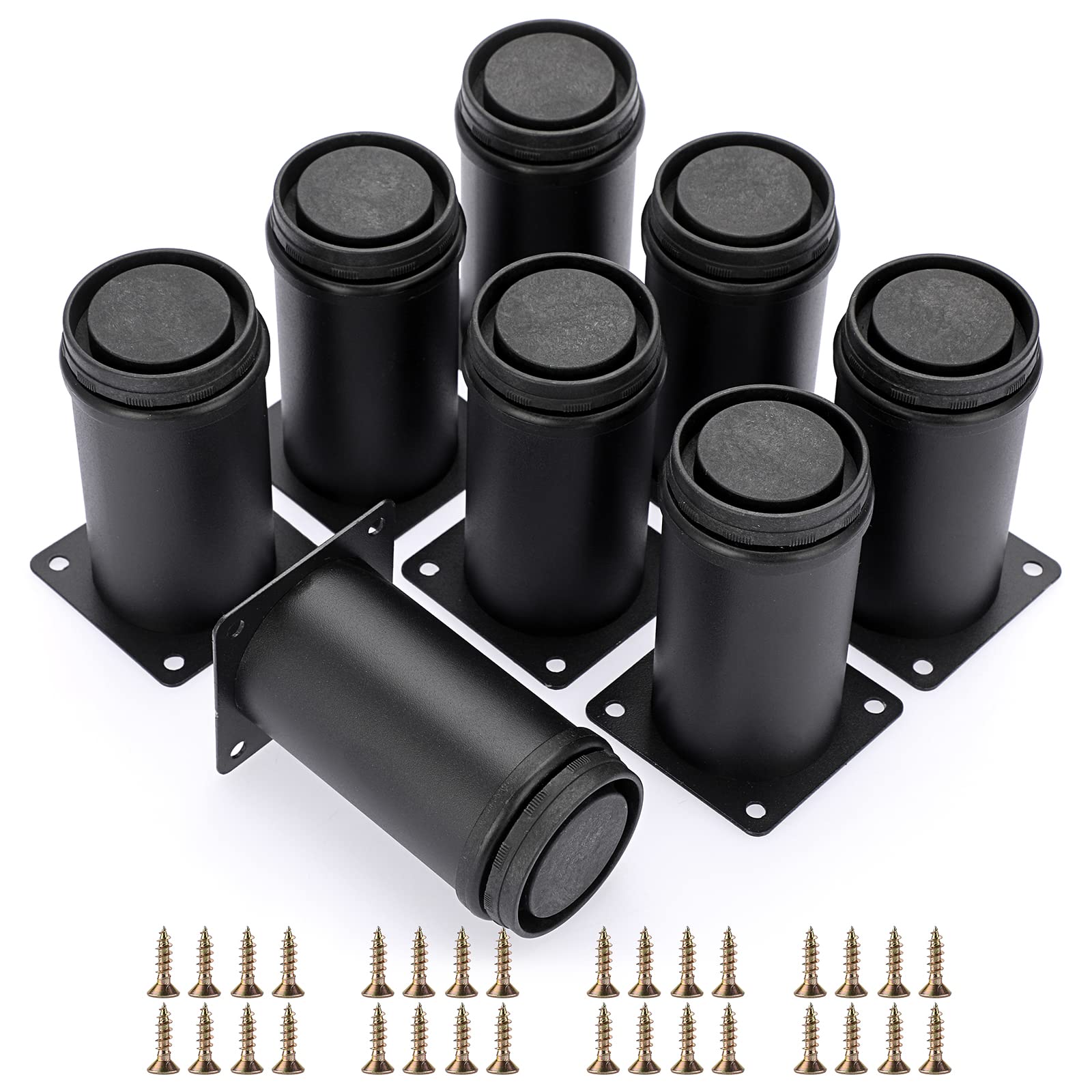 Photo 1 of OwnMy 8PCS 4 Inch Stainless Steel Furniture Legs Feets Adjustable Metal Cabinet Desk Legs, Black Round Metal Furniture Risers Coffee Table Replacement Legs Heavy Duty Sofa Legs TV Stand Dresser Legs