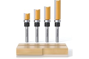 REKCKRUL 4Pcs Pattern Flush Trim Router Bits Set, 1/4 Inch Shank Bottom Bearing, Carbide Tipped Woodworking Router Bits for P