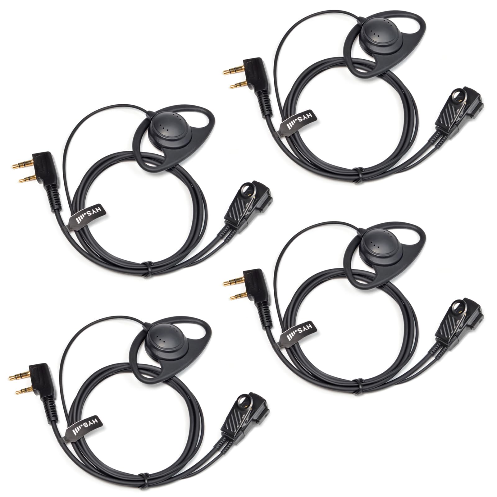 HYS Walkie Talkie Earpiece D-Shape Headset Compatible with Baofeng UV-5R BF-888S UV-82 Wouxun Kenwood 2 Way Radio, Inline PTT Mic Headset for Police Security (4 Pack)
