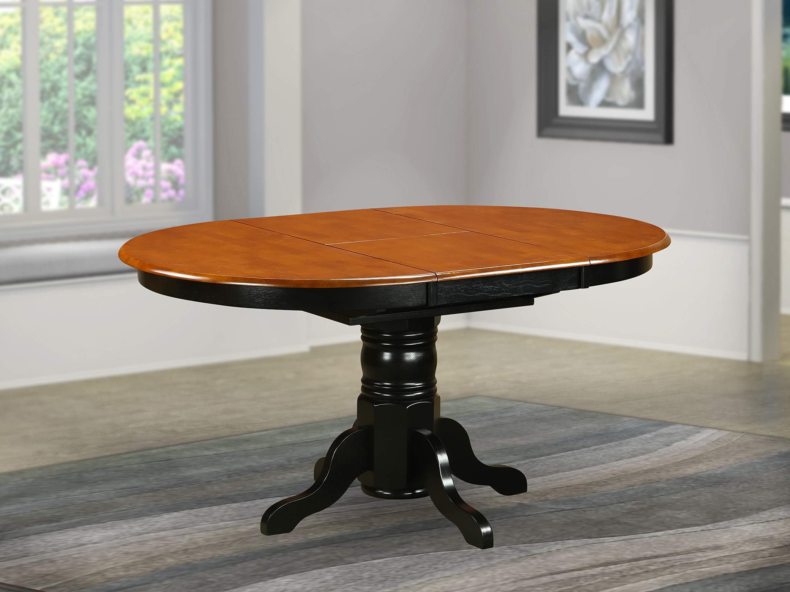 East West Furniture AAVT AVT-BLK-TP Butterfly Leaf Oval Cherry Top Surface and Black Finish Pedestal Legs Hardwood Frame Kitchen Table (Top Only)