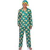 INTIMO South Park Men's Snacky Cakes Wellington Bear Eric Cartman Coat Front Pajamas with Nightcap 3 Piece Set