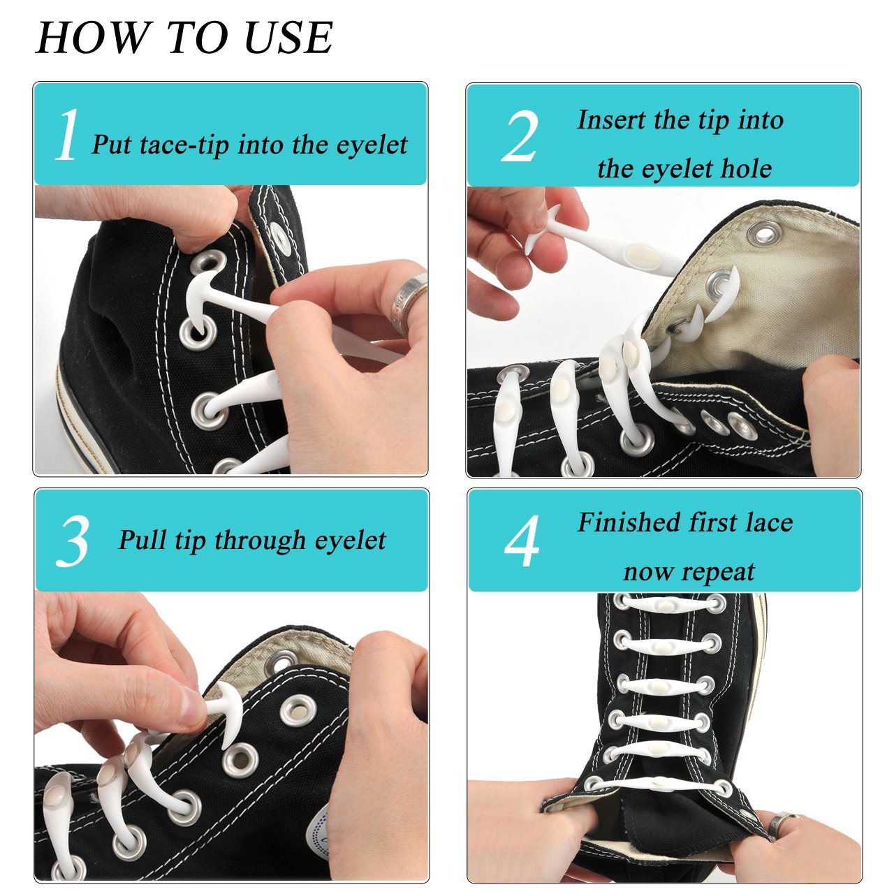 Faleto No Tie Flat Shoelaces, Men & Women Waterproof & Stretchy Silicone Tieless Shoe Laces For Athletic Dress Shoes, Hiking Boots Loose Shoelace Accidents Solid Black