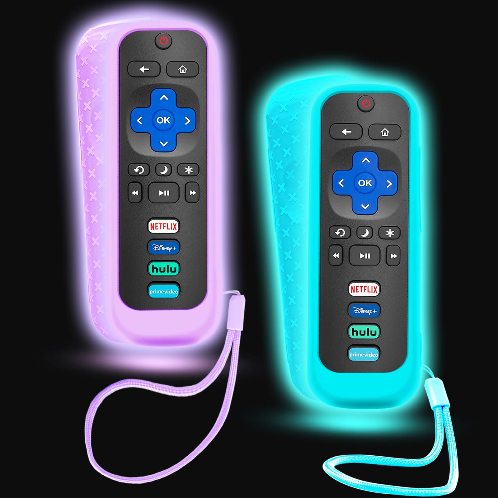 Photo 1 of 2PACK Case for TCL Roku TV RC280 Remote, Battery Cover for Roku Remote Replacement Silicone Universal Sleeve Skin Glow in The Dark (Glow Purple and Blue)