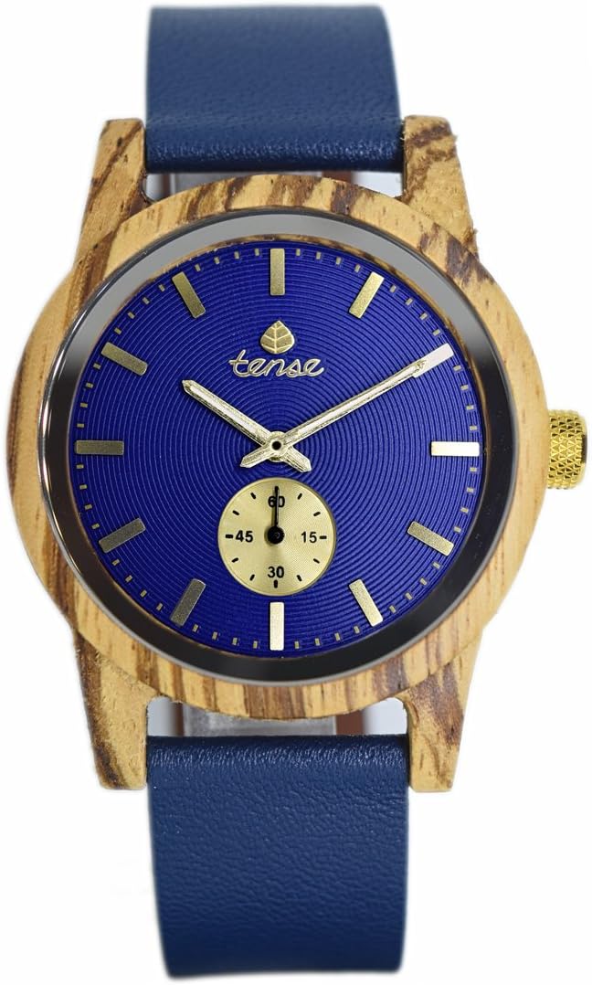 Tense Wooden Clock, Mens Leather Hampton/Made in Canada Zebrawood Blue Dial Men's Watch – Wooden Clock B4701Z BL