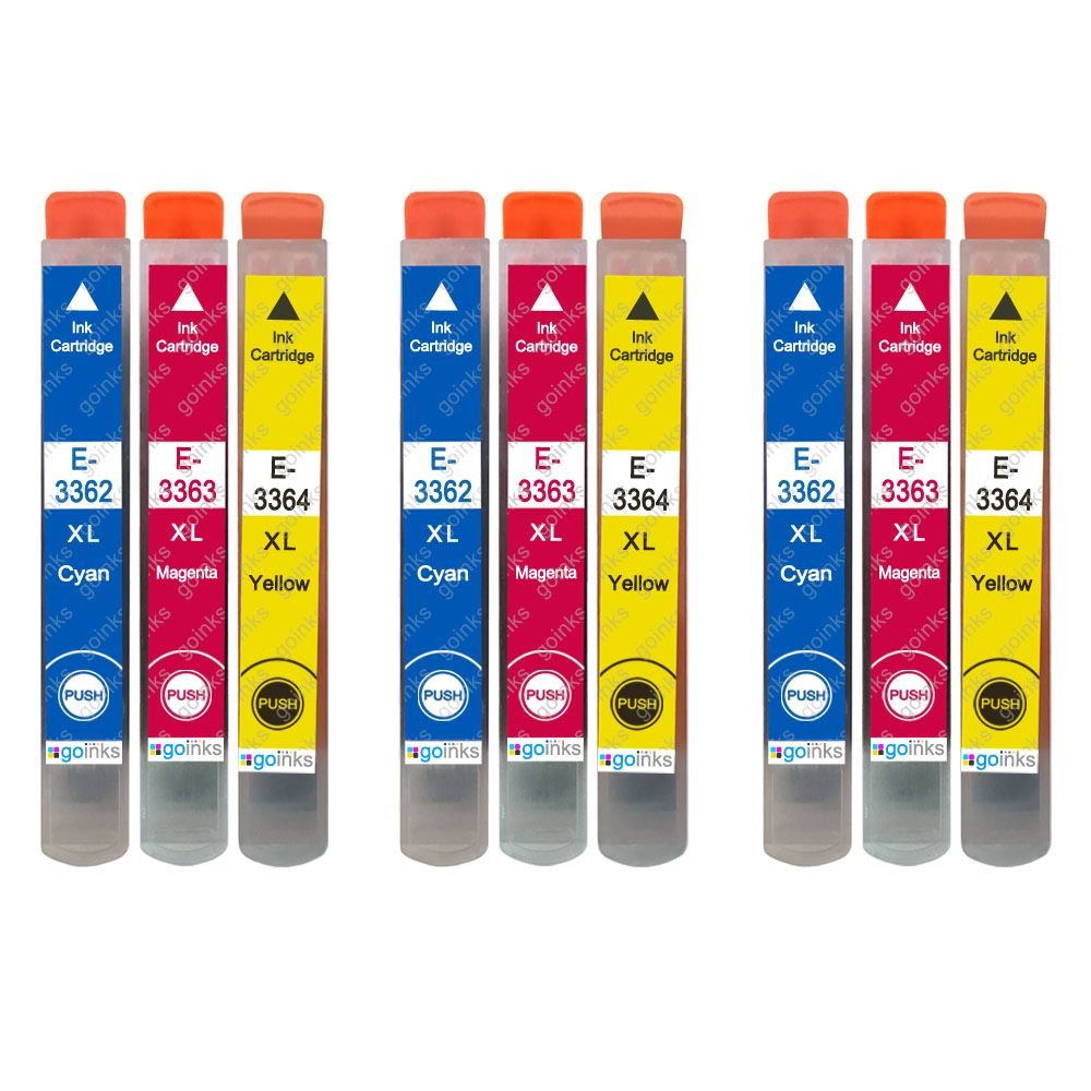 3 Go Inks C/M/Y Sets of 3 Ink cartridges to Replace Epson T3357 C/M/Y (33XL Series) Compatible/non-OEM for Epson Expression Home Printers (9 Inks), E-T3357-COLOUR-3, High Capacity