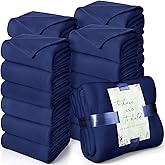 Buryeah 24 Pack Oeko-Tex Certified Wedding Flannel Throw Blanket Bulk 50 x 60 Inch Soft Fleece Lap Blanket with Thank You Cards Ribbon for Guests Sleepover Spa Slumber Gifts (Navy)