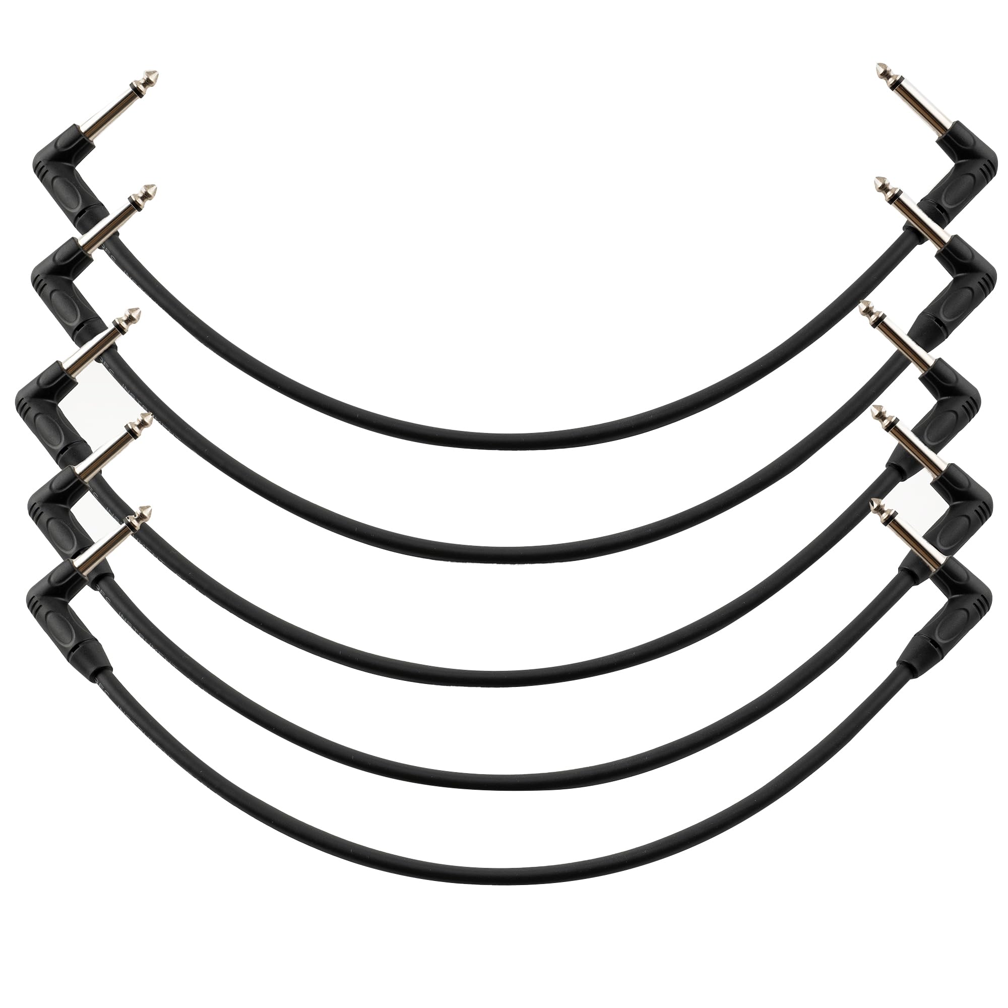 Musiclily Pro 30cm Guitar Effect Pedal Patch Cables TS Cable with Right Angle 1/4 Inch 6.35mm Mono Plugs, Black (Set of 5)