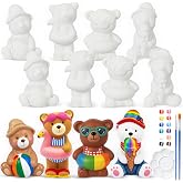 Soulchen 17 Pcs Paint Your Own Summer Beach Bear Ceramic Paint Craft Set | 12 Unpainted Ceramic Bears, 2 Strips of Paints with 2 Brushes 1 Palette, Toys Gift for Birthday