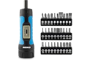 Neiko 10574A 1/4” Drive Torque Wrench Screwdriver Set | 30 Pieces of S2 Steel Philips, Hex, Slotted, and Torx Bits | 10 to 60 Inch-Pounds Torque Adjustment Range | Firearms Accurizing and Gunsmithing