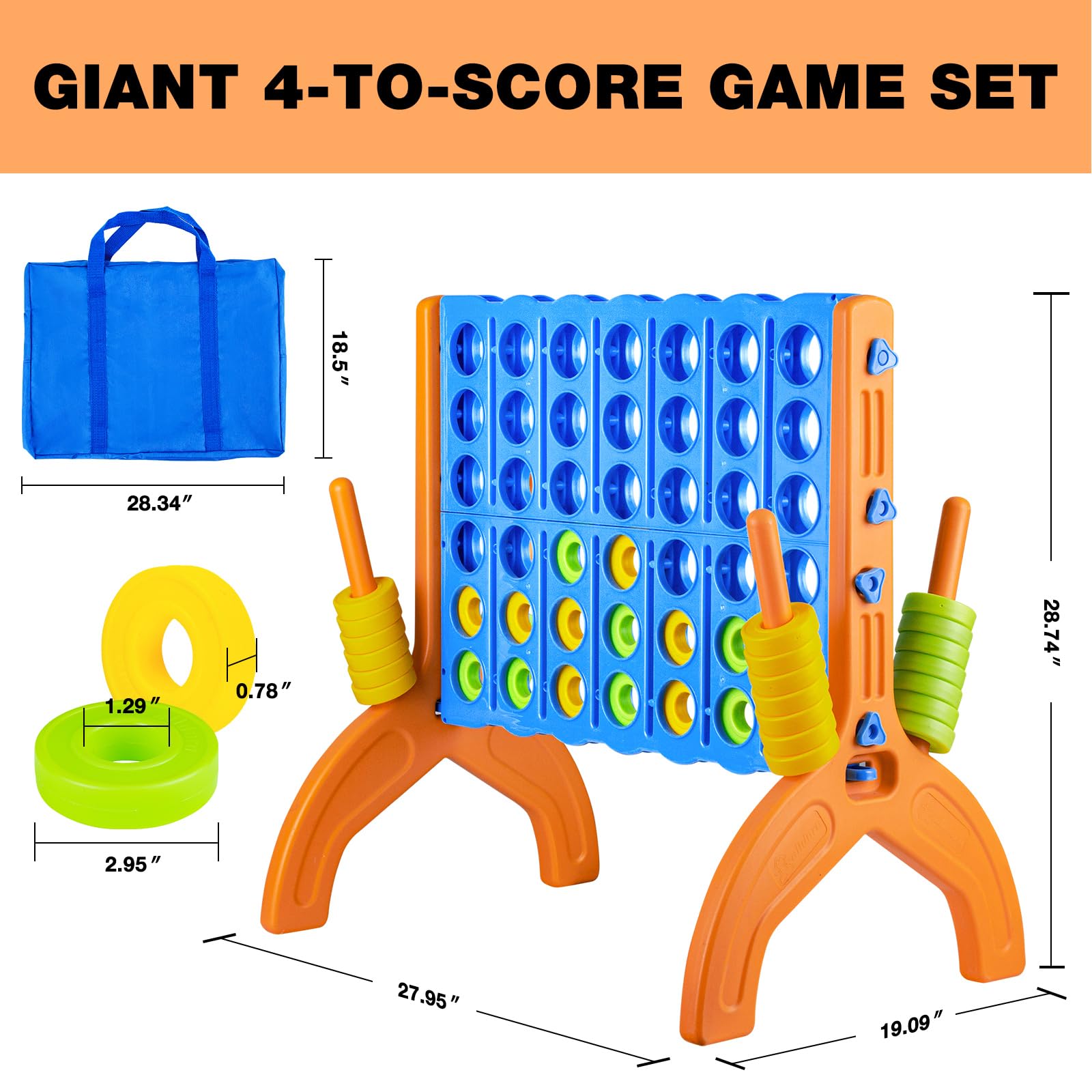 Ayeboovi Giant 4-in-A-Row, Jumbo 4-to-Score Yard Game for Kids and Adults Indoor Outdoor Party Family Connect Game Set with Quick Release Slider & Carrying Bag