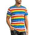 Funny World Men's Cotton Striped T-Shirt Crew Neck Short Sleeves Basic Casual Top