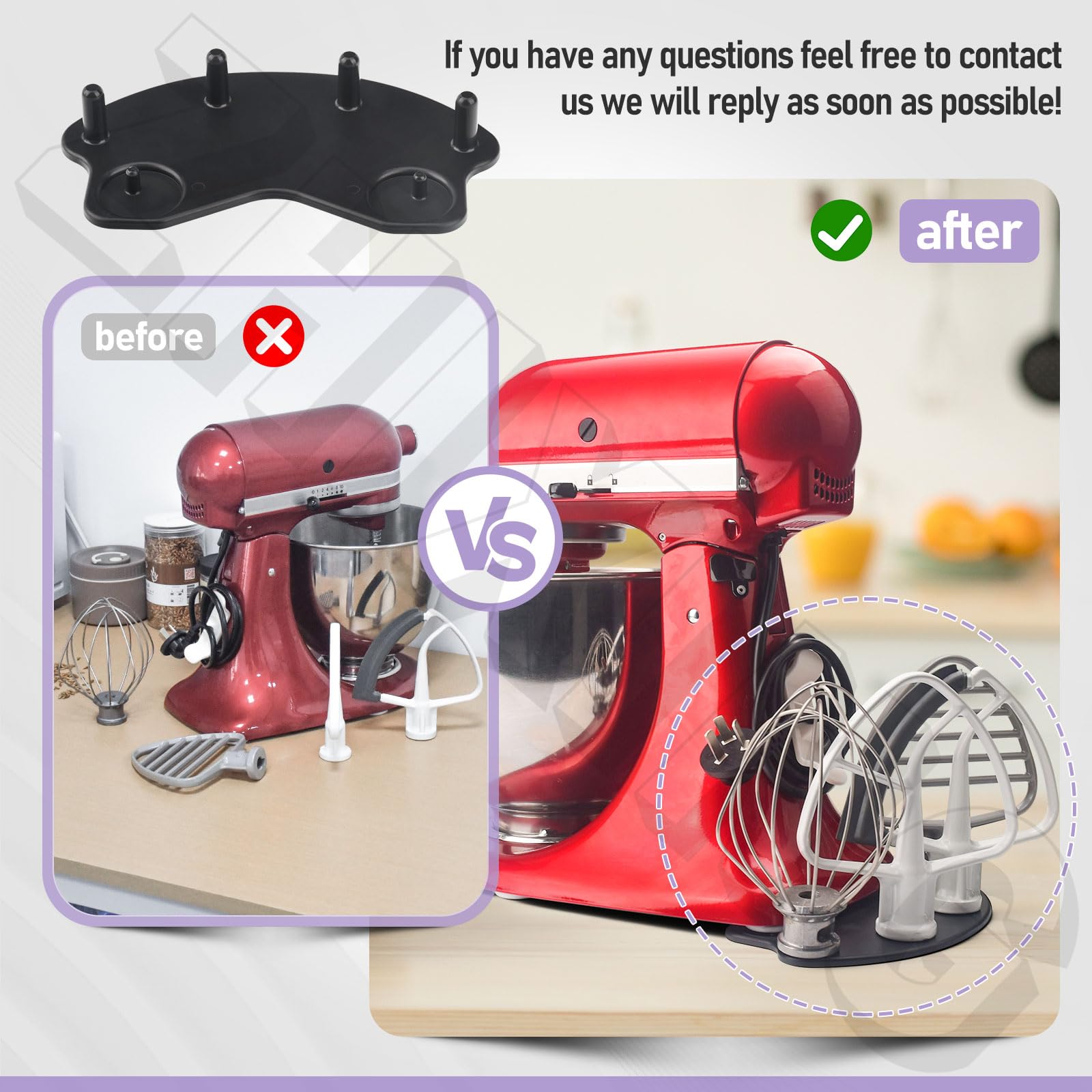 【Patent Pending】Stand Mixer Attachment Holders, Compatible with Kitchenaid Mixer & KitchenAid Flat Beater, Kitchen Accessory Organizer, Accessories for Storing Dough Hooks,Flat & Flex Edge Beater