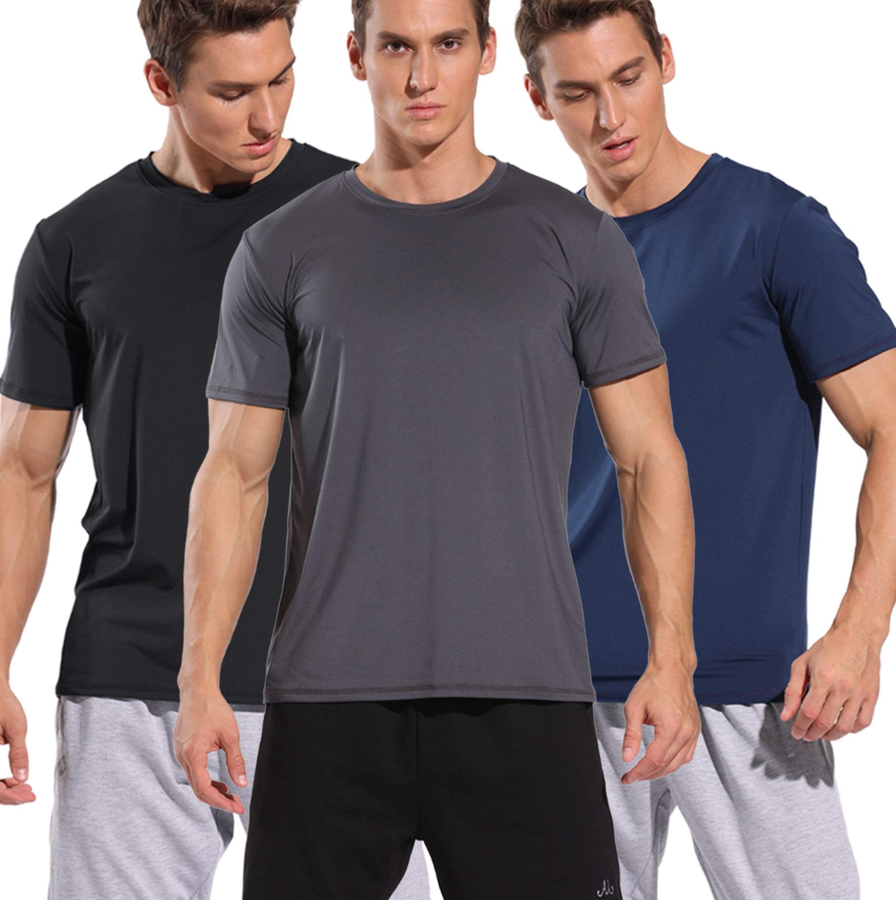 TELALEO Workout Shirts for Men Short Sleeve Crew