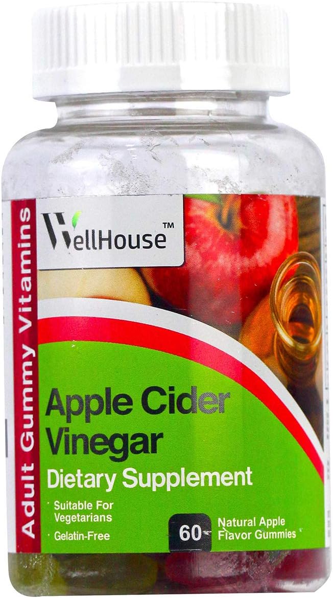 Wellhouse Apple Cider Vinegar Dietary Supplement- 500 mg | 60 Gummies | Gelatin Free | Gluten Free| Suitable for Vegetarians | FDA Approved | 25 Years of Manufacturing Experience |Made in USA