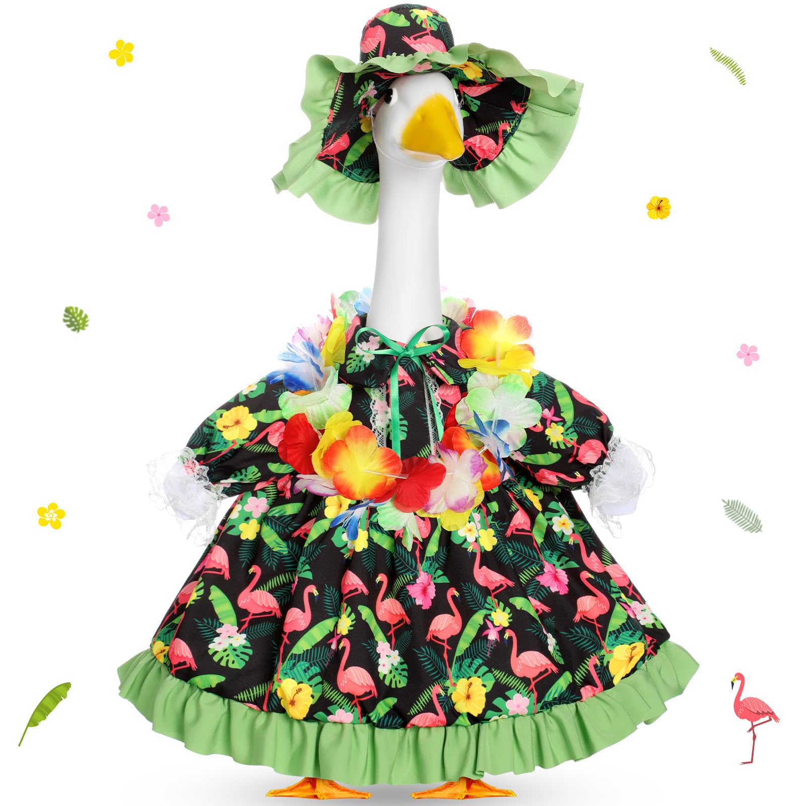Photo 1 of Locmeo Hawaiian Porch Goose Outfit Set for 23'' H Plastic Porch Cement Statue Cute Summer Lolita Skirt Tropical Goose Costume for Hawaiian Luau Party Yard Lawn Patio Art Decor