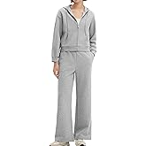 SUUKSESS Womens 2 Piece Sweatsuits Outfits Zip Up Hoodie Tracksuit Straight Wide Leg Sweatpant Lounge Matching Sets