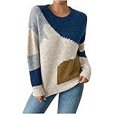 Verdusa Women's Color Block Cozy Sweaters Long Sleeve Crew Neck Knit Pullovers Fall Tops