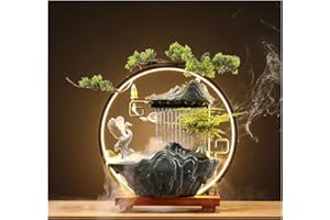 HSINYA Ceramic Water Fountains Indoor Waterfall with LED 3 Ceramic Animals Mist Water Fountain with Backflow Incense Holder for Feng Shui Strees Relief Wealth-Booming Japanese Decor (Animal)