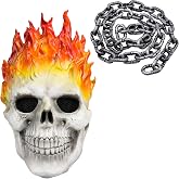 Ghost Flame Skull Mask for Adults Skeleton Halloween Mask with Chain | 2-piece set, full head flame skull mask, thick plastic chain, Halloween costume accessory, for adults