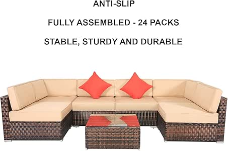 LVR Supply Juego de Muebles modulares de Mimbre de 7 Piezas para