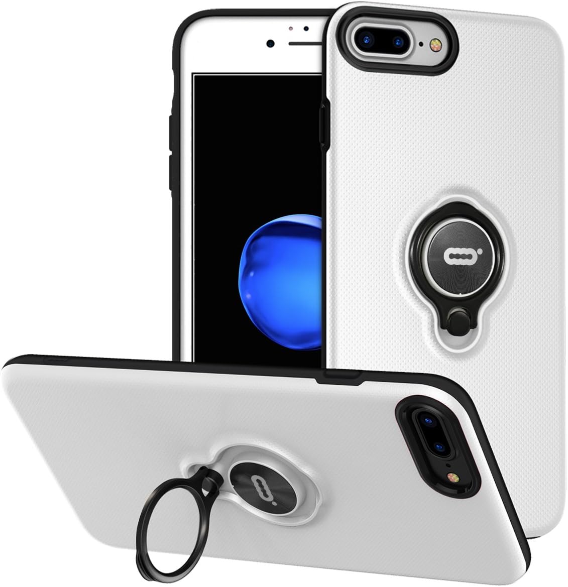 DESOF iPhone 8 Plus Case, iPhone 7 Plus Case with Ring Holder Kickstand, 360°Adjustable Ring Grip Stand Work with Magnetic Car Mount Anti-Fingerprint Slim Cover for Apple iPhone 8P 5.5 inch - White