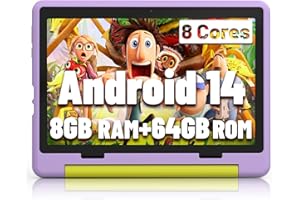 JEAZANS Kids Tablet｜Upgraded Android 14 Tablet 10 inch for Kids with Protective Case｜Octa-Core｜64GB｜1TB TF Card Expandable｜Dual Camera｜Parental Control｜Pre-intalled KIDOZ｜Great Gift for Toddler(Purple)