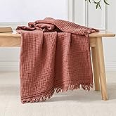 Esterra Muslin Throw Blanket 50x65 Inches Cozy Soft Lightweight Pre-Washed Cotton Blanket, All Season Breathable 4-Layer Gauze Blanket Throw for Sofa Couch Bed, Copper Brown