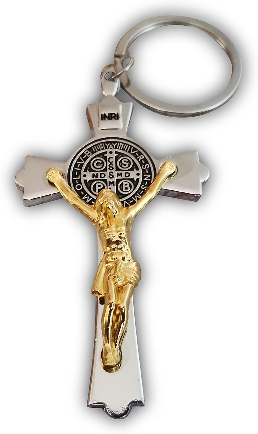 Eillwin Jesus Gold/Silver Color Crucifix Keyring Holy Cross Beautiful Christian Keychain, Silver-color, Gold Color, 75mm x 45mm - Image 4