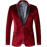 THWEI Mens Velvet Blazer Slim Fit Suit Jacket One Button Tuxedo Blazer Wedding Prom Dinner