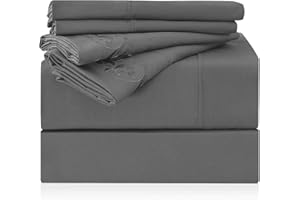 LONAVA Full Size Sheet Set - 6 Piece Hotel Luxury Wrinkle-Free Microfiber Sheet, Oeko-TEX Certified, Breathable & Elastic, 16" Deep Pockets, Gray