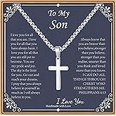 IEFLIFE Cross Necklaces Gifts for Men, Silver/Black/Gold Cross Necklace Box Chain Necklace for Men, Fathers Day Christmas Religious Baptism Christian Gift for Dad Son Boyfriend Husband Step Dad