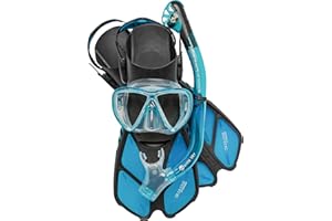 Cressi Adult Snorkel Set (Mask, Dry Snorkel, Adjustable Fins) - Light for Travel - Ocean Set: Designed in Italy
