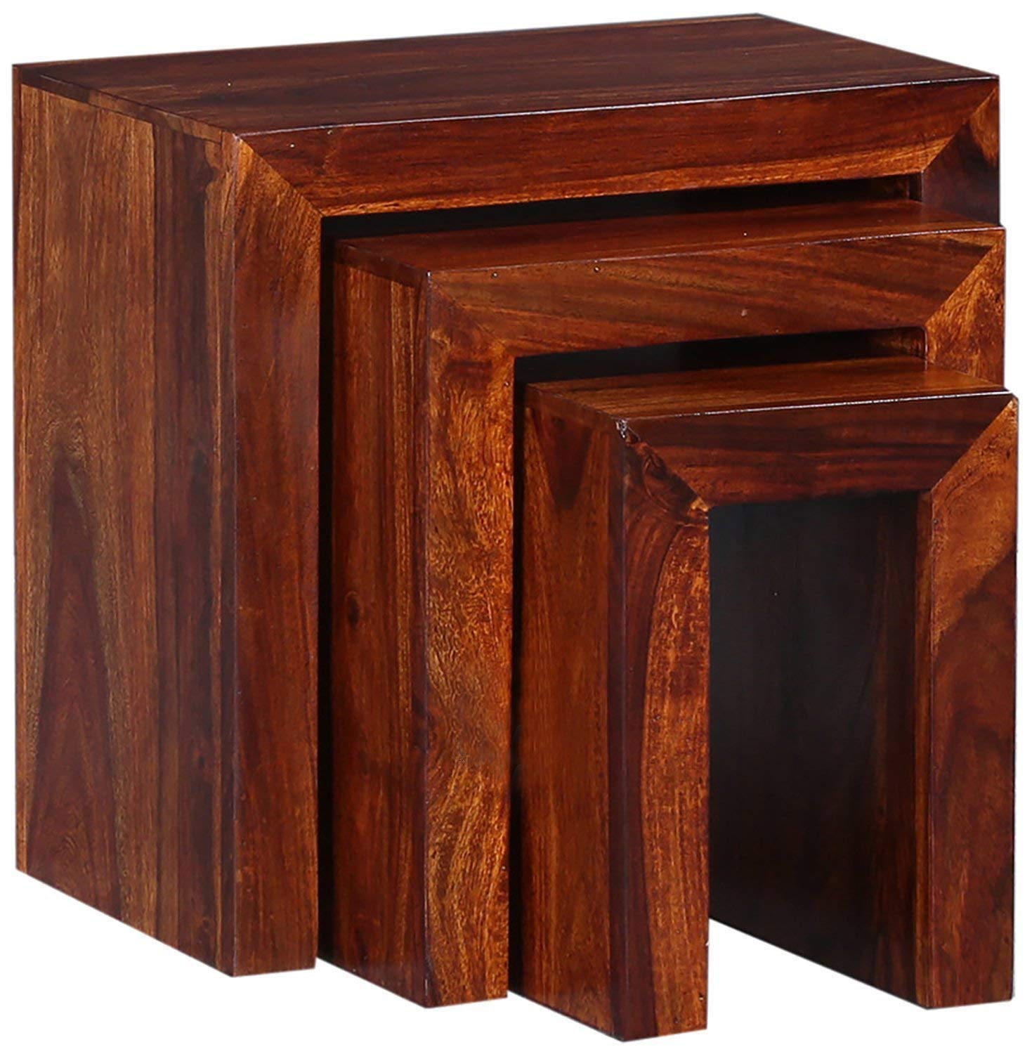 Santosha Decor Sheesham Wood Nesting Table Set of 3 Stools for Living