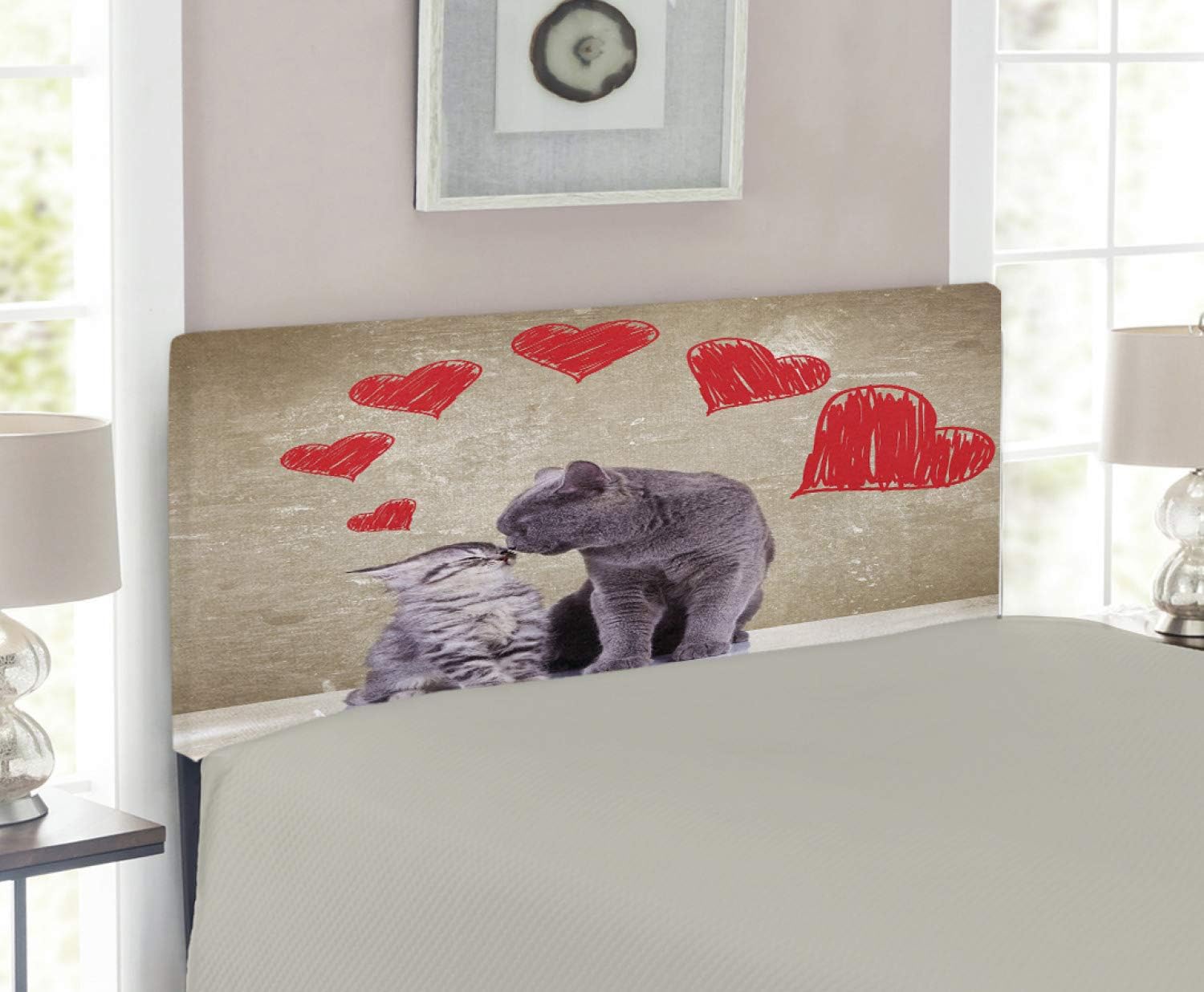 Lunarable Cat Headboard, Kittens in Love Kissing