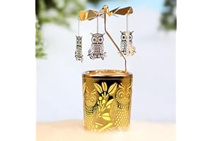 iLajao Candle Carousel Rotary Candle Holder Christmas Carousel Spinning Tealight Candleholder Christmas Decoration Centerpieces for Tables Valentine Easter (Golden Owl)