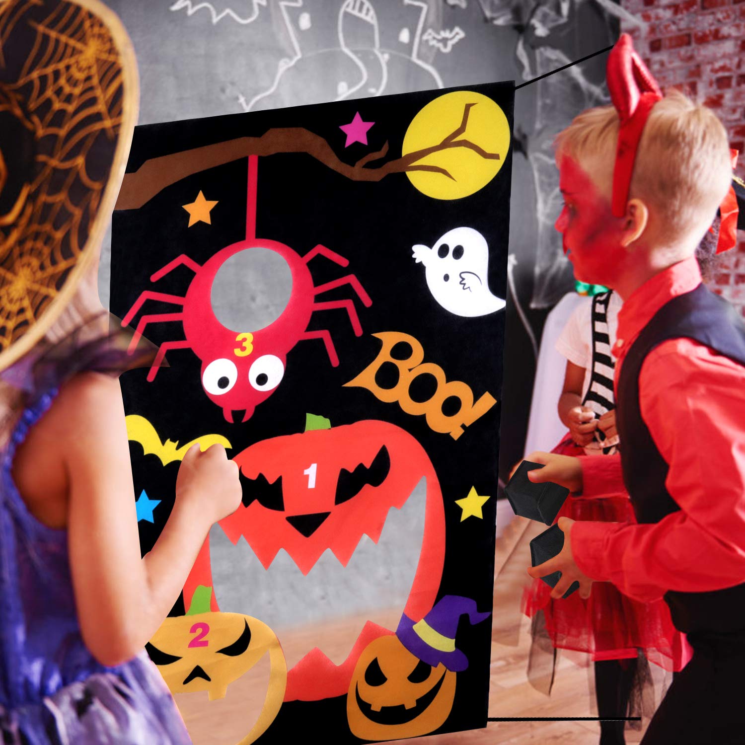 B bangcool Pumpkin Toss Game with 3 Bean Bags, Halloween Carnival Parties Games Outdoor Fun Acivities for Kids and Adults (Red)