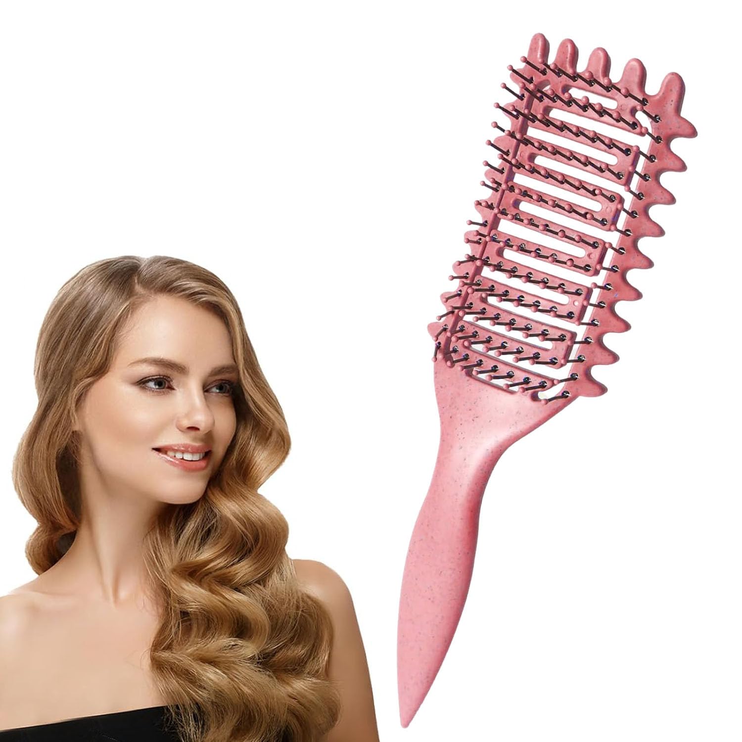 Curly Hair Brush - Detangling Brush with Soft Bristles for Curly, Straight, Black Natural Hair - Glides Through Tangles Knots with Ease (Pink)