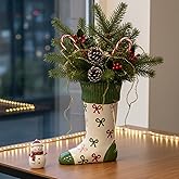 DIF DECO Ceramic Christmas Sock Vase, Height 8 inch Unique Festival Decoration for Indoor Holiday Party Xmas Vase Centerpiece Decor for Home/Holiday/Weddings/Party Table Flower(Bow)