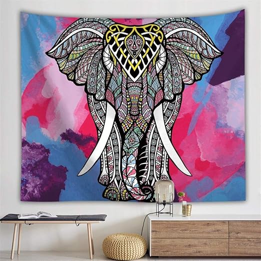 Bdhbeq Tapiz de Pintura al óleo de Elefante Tapiz de Elefante Bohemio