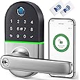Smart Door Lock with Handle: Keypad Door Lock for Front Door - Keyless Entry Door Lock - Fingerprint Door Lock - Biometric Door Lock - Electronic Digital Door Lock - Easy Installation