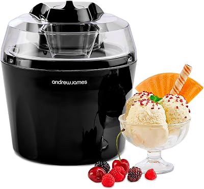 Andrew James 1.5L Ice Cream Gelato Sorbet Machine Home Black 20 Mins