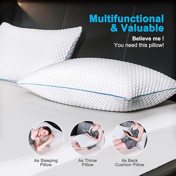 VVZ COOLING BED PILLOWS QUEEN SIZE SET OF 4, SHREDDED MEMORY FOAM PILLOWS COOL COLD PILLOW FOR SIDE BACK STOMACH SLEEPERS
