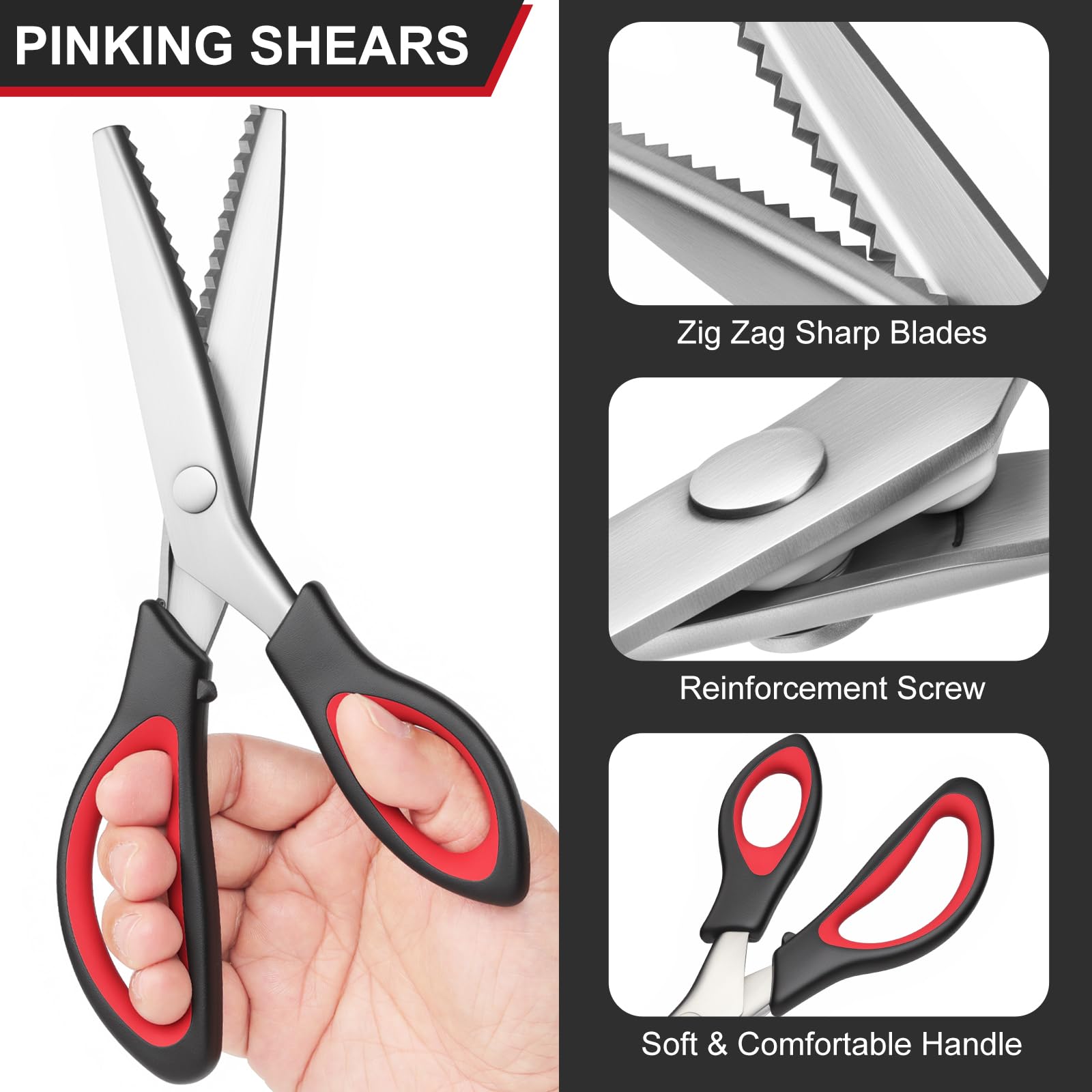 Pinking Shears, 9” Zig Zag Scissors for Fabric，Professional Handheld Dressmaking，Zigzag Cut for No-Fray Fabric, Sewing & Craft Edging