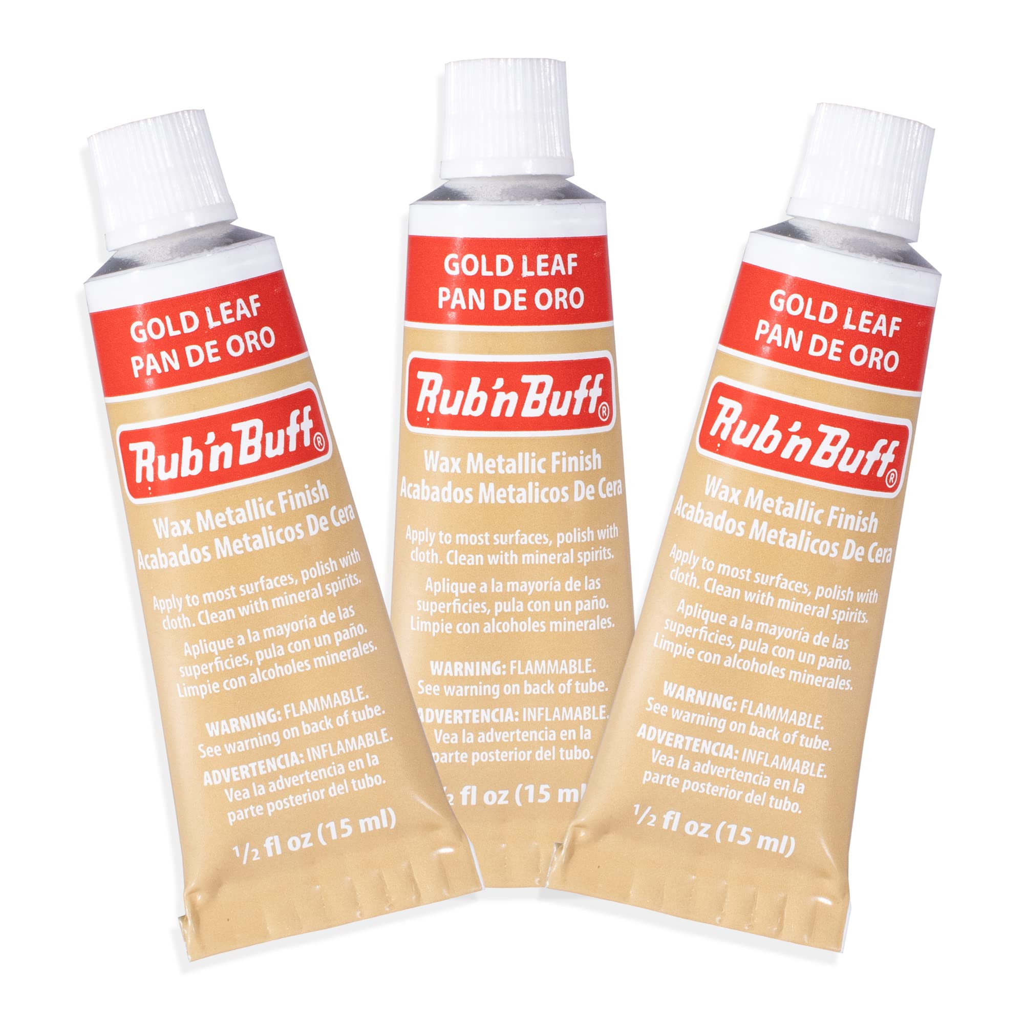 AMACO Rub n Buff Wax Metallic Finish - 3 Rub n Buff Gold Leaf 15ml Tubes - Versatile Gilding Wax for Finishing Furniture Antiquing and Restoration - Rub and Buff Colors Set of Three
