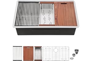 Mocoloo 33 Inch Undermount Kitchen Sink - 33 x 19 Undermount Sink Workstation Stainless Steel Kitchen Sinks 16 Gauge Single Bowl Handmade,10'' Deep Basin