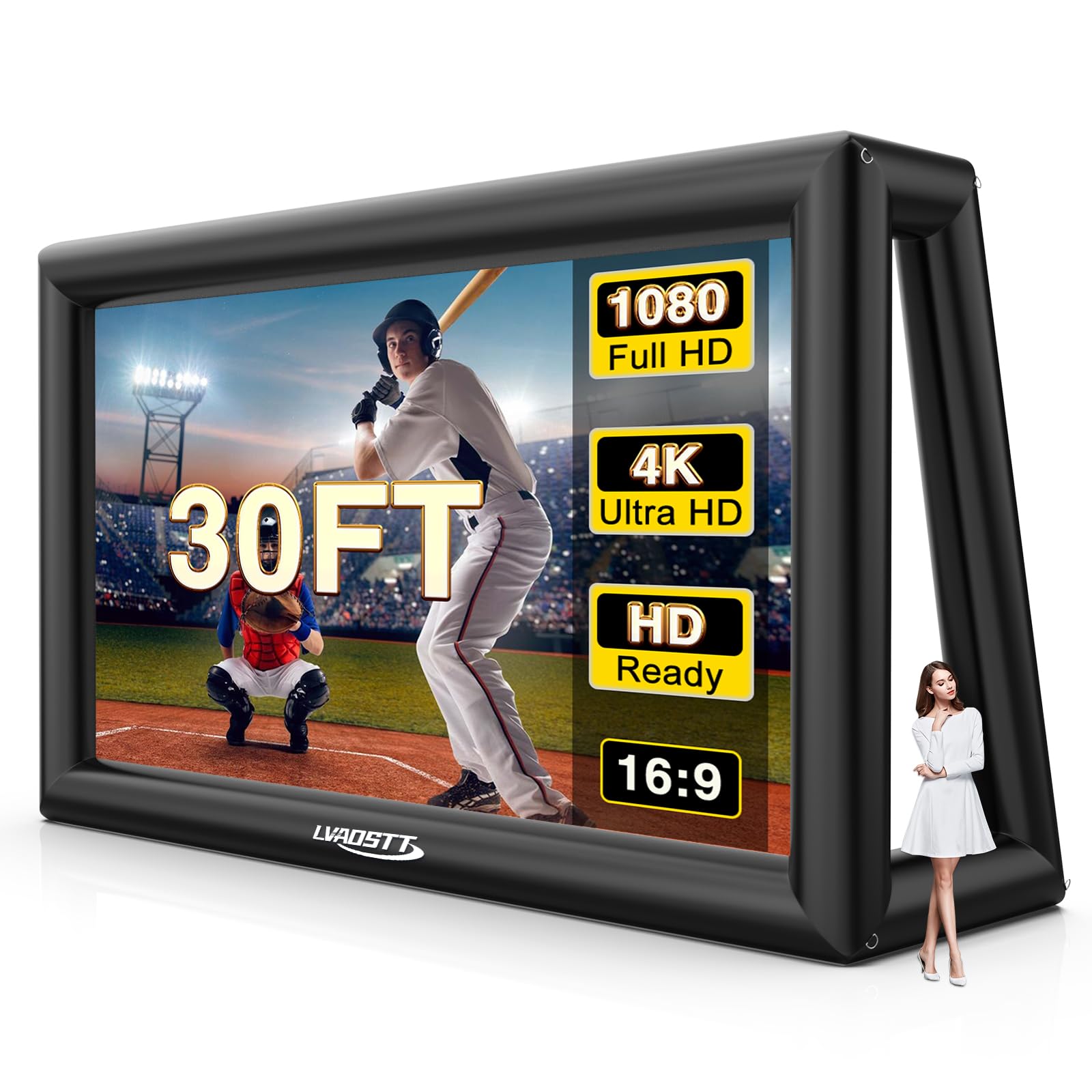 Photo 1 of *UNABLE TO TES/UNKNOWN OF MAJOR DAMAGES* Inflatable Projector Screen, 30FT Blow Up Movie Screen Outdoor Projector, Easy Set Up One-Piece Design Front & Rear Projection with Air Blower for Outside Backyard Family Movie Night Pool Party